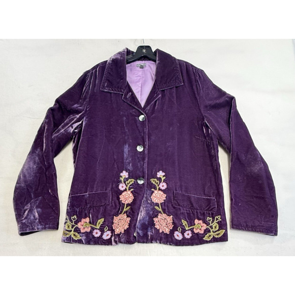 J.Jill Purple Floral Embroidered Size XL Tall Velour Velvet Jacket Blazer - Picture 1 of 13